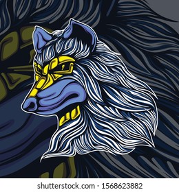wolf head artwork illustration with dark background