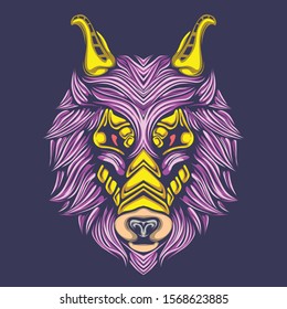 wolf head artwork illustration with dark background