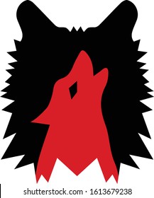 Wolf head black and red combination icon isolated on a white background vector Illustrations.