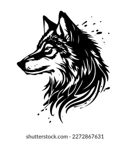 Wolf head black silhouette isolated on white background. Vector icon, decal, sticker or tattoo design, mascot of husky, dog, wolf or fox face profile side view. Hunting emblem, wildlife animal