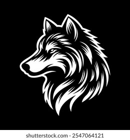 Wolfskopf, schwarze Silhouette einzeln auf weißem Hintergrund. Vektorsymbol, Aufkleber, Aufkleber oder Tattoo-Design, Maskottchen von Husky, Hund, Wolf oder Fuchs Gesicht Profil Seitenansicht. Jagdemblem, Wildtier