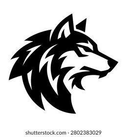 Wolf head in black silhouette style