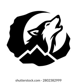 Wolf head in black and white howling