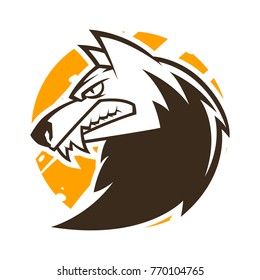wolf head black and white mascot illustration esports logo