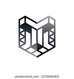 Wolf head block geometric line modern logo