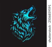 wolf head in bright blue