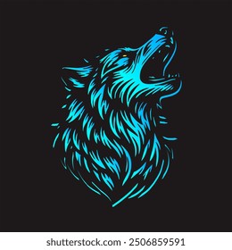 wolf head in bright blue