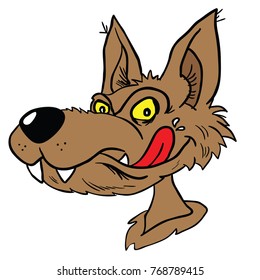 wolf head cartoon illustration isolated on white