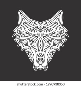 Wolf head Celtic style, T-shirt typography design, wild animal graphic print. Vector illustration.