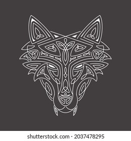 Wolf head Celtic style, T-shirt typography design, wild animal graphic print. Vector illustration.