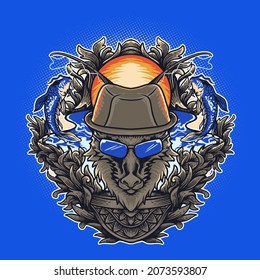 Wolf head character vector illustration tshirt design