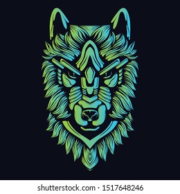 wolf head color glowing artwork illustration