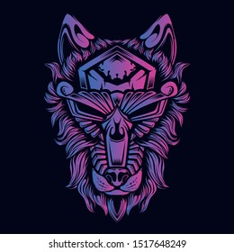 wolf head color glowing artwork illustration