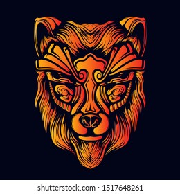 wolf head color glowing artwork illustration