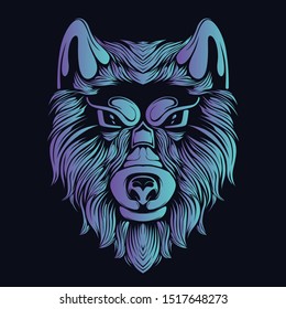 wolf head color glowing artwork illustration