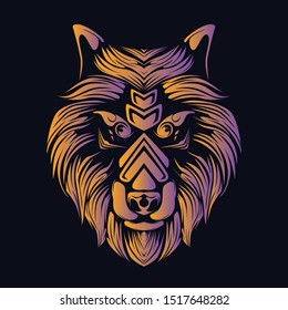 wolf head color glowing artwork illustration