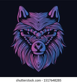 wolf head color glowing artwork illustration