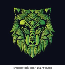 wolf head color glowing artwork illustration