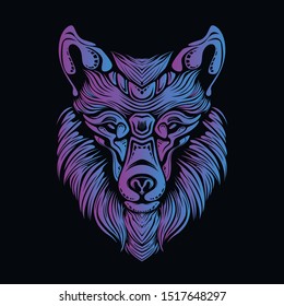 wolf head color glowing artwork illustration