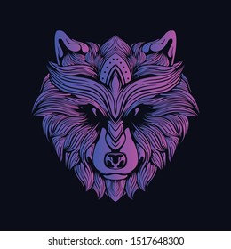 wolf head color glowing artwork illustration