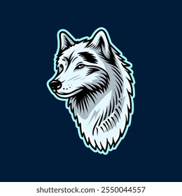 wolf head colored isolated drawing line art style sketch classic vintage design illustration