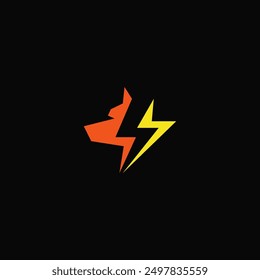 Combinación de cabeza de lobo con diseño de logotipo de iluminación.