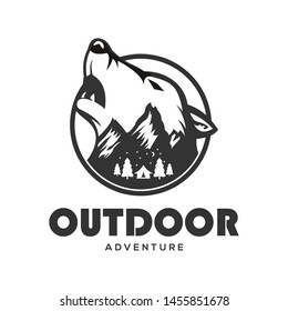 wolf head combine with nature, smart logo for outdoor activity