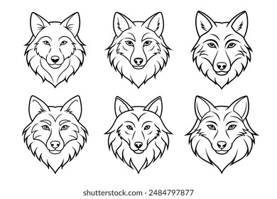 "Wolf head continuous line art vector illustration bundle set.