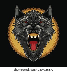 Wolf Head Detail Ilustration Tshirt Design.