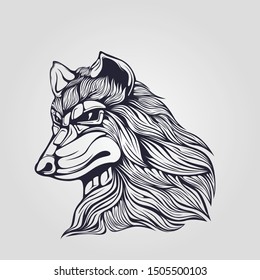 wolf head detail line art tattoo