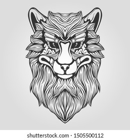 wolf head detail line art tattoo