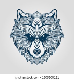 wolf head detail line art tattoo