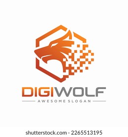 Wolf Head Digital Technology Futuristic Animal Wildlife Template. Wolve Logo Design Vector Illustration