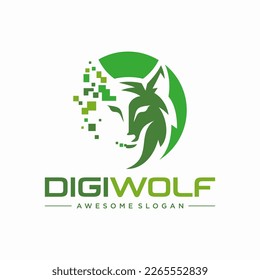 Wolf Head Digital Technology Futuristic Animal Wildlife Template. Wolve Logo Design Vector Illustration