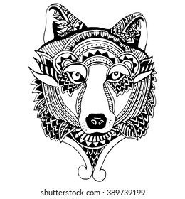 Wolf  head - doodle illustration