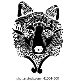 Wolf head - doodle illustration