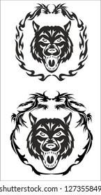 Wolf head with dragon for tattoo