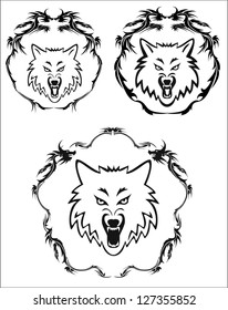 Wolf head with dragon for tattoo