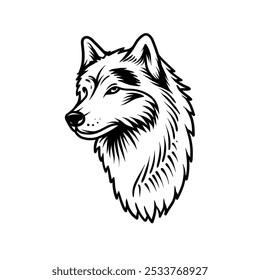 wolf head drawing coloring line art style sketch classic vintage design illustration