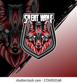 logo de la mascota de la cabeza de lobo y deporte. emblema de zorro silencioso 