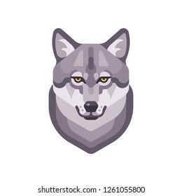 Wolf head flat illustration. Wild animal face icon