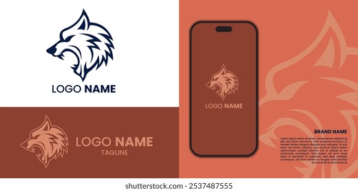 Wolf head flat logo design, suitable for sports brand and mascot with vector illustrator