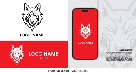 Wolf head flat logo design, suitable for sports brand and mascot with vector illustrator