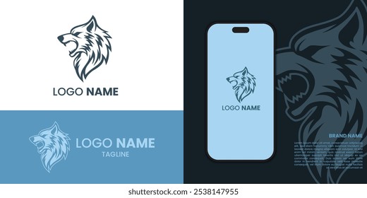 Wolf head flat logo design, suitable for sports, brand, and mascot with vector illustrator