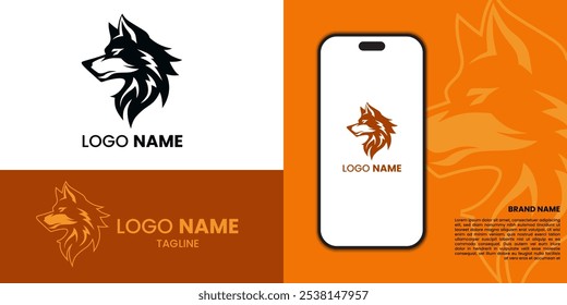 Wolf head flat logo design, suitable for sports, brand, and mascot with vector illustrator