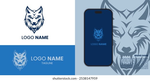 Wolf head flat logo design, suitable for sports, brand, and mascot with vector illustrator