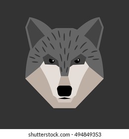 Wolf head in flat style on dark background