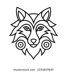 wolf head formed with spiral patterns line art