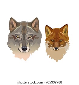 Wolf head and fox head. Vector illustration
