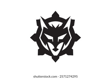 Wolf Head Gear Logo Design Template Vector Illustration